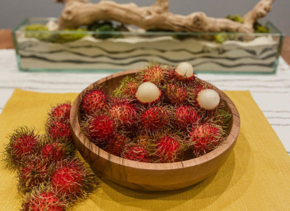 HLB Rambutan wooden bowl, sand stick background